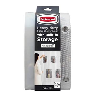 Rubbermaid Frosty Waterproof Shower Curtain Liner with 5 Storage Pockets, Heavyweight 8g PEVA Shower Liner for Bathroom, with Black Rustproof Grommets and Pockets, 70x72, Standard Size, Frosty
