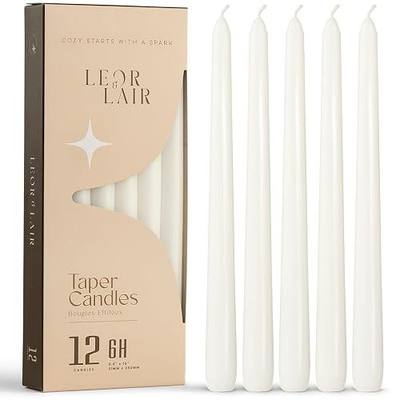Leor & Lair White Taper Candle, 12 Pack, 10" Tall Candlesticks | Unscented Long Burning White Candlesticks for Home Decoration, Holidays, Weddings, Religious, Restaurants, Events
