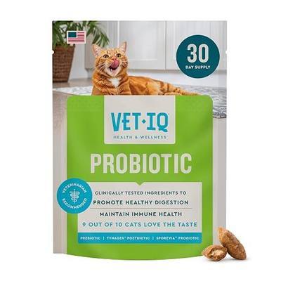 VetIQ Cat Probiotics, Digestive & Gut Health Treats, 3.7oz | Eases constipation & diarrhea; probiotic, prebiotic & postbiotic blend; chicken-flavor daily treat; gut health support