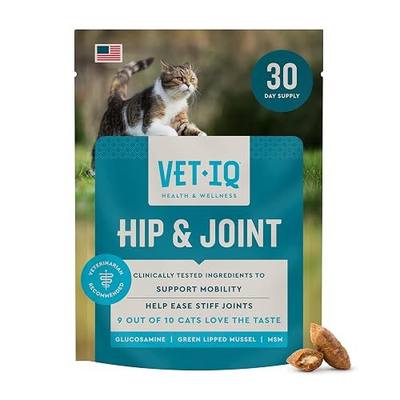 VetIQ Hip & Joint Supplement for Cats, Chicken Flavored Joint Health Supplement with Glucosamine and Green Lipped Mussel for Mobility and Arthritis Support, 3.7oz | Supports mobility & arthritis relief; glucosamine & green lipped mussel; chicken-flavor daily chew; for aging cats