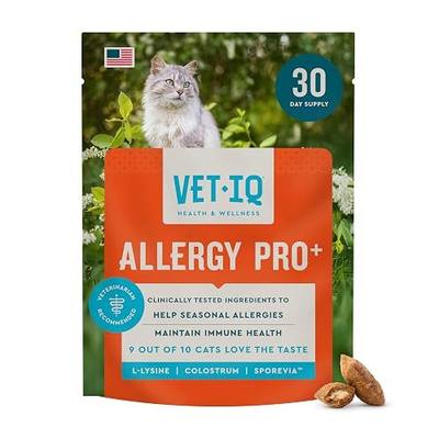VetIQ Allergy Pro+ Relief, Cat Allergy Treats, Supplement & Vitamins with Probiotics, Fish Oil, Tart Cherry, Skin & Coat Support, Sneezing & Itching Relief, Seasonal Allergies, 3.7oz | Eases sneezing, itching & seasonal allergies; probiotics, fish oil & tart cherry; skin & coat support; daily chew