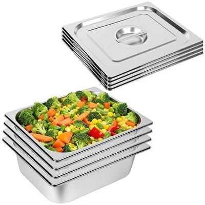 4 Pack 1/2 Half Size Hotel Pans 4 Inch Deep with Lids, Stainless Steel Steam Table Pan Half Size with Lids, Commercial Food Pans for Hotel, Home, Restaurant, Catering, Buffet Pan