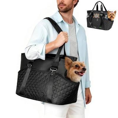 YUDODO 4-12lbs Dog Purse Carrier, Lightweight Small Dog Carrier with Large Pockets & Safety Clip, Collapsible Pet Travel Carrier Puppy Cat Rabbit, Black
