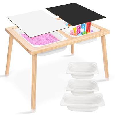 Kids Sensory Table, Sensory Activity Table with Double-Side Board & 3 Storage Bins, Toddler Play Sand Table Indoor Outdoor Use to Play Study Dining Toys Storage Boys Gilrs