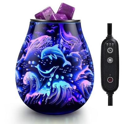 Inrorans Glass Electric Wax Melt Warmer Oil Burner with Stable Heating PTC Reusable Silicone Tray 7 Colorful Changing Led Light Night Light Scent Warmer for Home Fragrance Warmers-Dolphin Timer