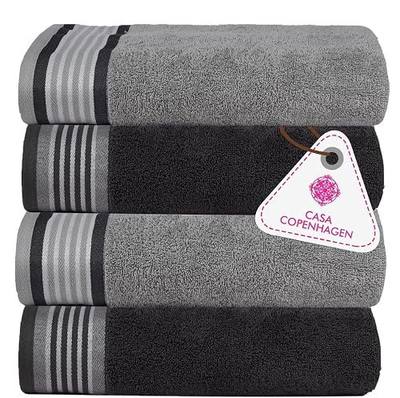 CASA COPENHAGEN He & She 4Pcs 100% Egyptian Cotton Large Designer Towels Gift Set- Grey Violet - Pine Grey, 550 GSM, 55"x27", 4Bath Towels for Bathroom (Box Pack, Set for Women & Men)