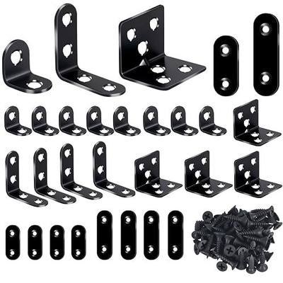 24PCS Stainless Steel L Brackets, Heavy Duty Corner Braces for Wood Furniture & Shelves, 5-Size Black Metal Angle Brackets with Screws(0.79/1.2/1.4/1.57/1.97inch)