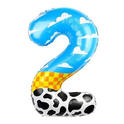 40 Inch Cartoon Story Theme Number 2 Foil Balloon, Blue Sky and White Cloud Cow Cartoon Balloon for Boys Girls Birthday Party Decorations Party Favors