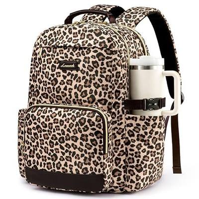 LOVEVOOK Laptop Backpack for Women with Pouch Pocket for Large Capacity Cup,15.6 Inch Laptop Computer Bag Travel Backpack Purse,Waterproof Work Business Backpack College Teacher Bags,Leopard print