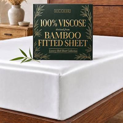 DECOLURE 100% Viscose Derived from Bamboo Fitted Sheet | King Size Fitted Sheet Only | Ultra Soft Cooling Sheets for Hot Sleepers, 17" Deep Pocket w/Corner Straps, Breathable, Oeko-Tex (White)