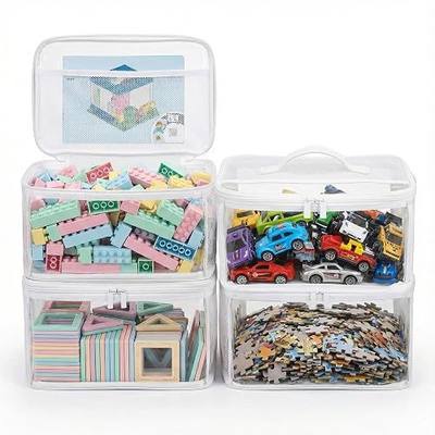 holay 4 Pack Clear Toy Storage Bags with Zipper & Handle, Board Game Bins | Reinforced base stands upright; clear PVC front; holds toys, board games & busy bags; foldable for playroom & travel