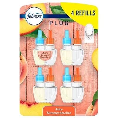 Febreze Plug In Air Freshener, Odor-Fighting Scented Oil Refill, Air Fresheners for Home and Bathroom and Kitchen, Long Lasting for Strong Odors, Juicy Summer Peaches Scent, 0.87oz Refills, 4 Count