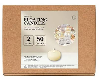 Floating Candles 2 Inch 50 Pack Ivory – CW Studio Unscented 6 Hour Burn, Smokeless Dripless Premium Paraffin Wax – for Wedding Centerpieces, Pool Party, Spa, Bridal Shower, Anniversary & Home Decor