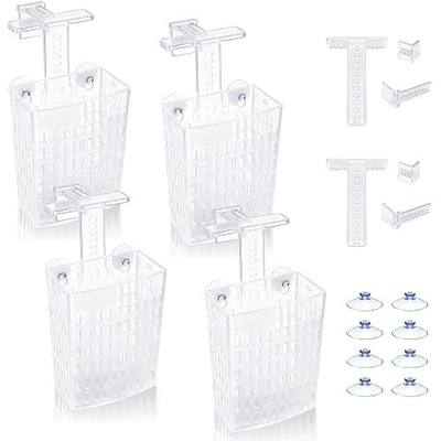 2-Pack Adjustable Aquarium Plant Holders with Hooks and Suction Cups | Adjustable Height and Thickness, Includes 2 Extension Hooks and 2 Suction Cups for Fish Tanks and Aquaponic Growing, Clear