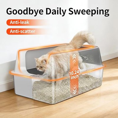 2-Pack XL Open Top Steel Litter Box, High Sides Non-Stick