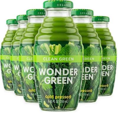 Wonder Green 100% Organic Clean Green Cold Pressed Juice, 8.45 oz (6 Pack) | Kale & Vegetable Juice Blend, All Natural, No Additives or Preservatives, Not from Concentrate