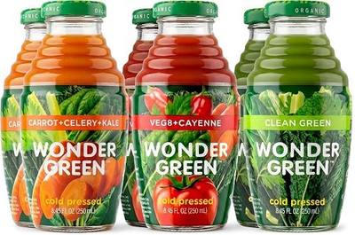 Wonder Green 100% Organic Cold Pressed Juice Variety Pack , 8.45 oz (6 Pack) | 2 Veg8 + Cayenne, 2 Clean Green, 2 Carrot, Celery, Kale | Vegetable Juice Blend, All Natural, No Additives or Preservatives, Not from Concentrate
