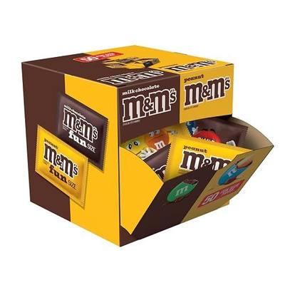 M&M'S Milk Chocolate & M&M'S Peanut Fun Size Candy Individually Wrapped Milk Chocolate Variety Pack Pantry Cube Easy Open and Close Dispenser for Convenient Snacking, 50 Ct Bulk Box