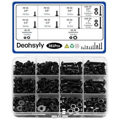 381Pcs Machine Screws Nuts and Bolts Assortment Kit, #6-32/#8-32/#10-24 Phillips Pan Head Assorted Black Oxide 304 Stainless Steel Bolts & Nuts & Flat Washers, with Case