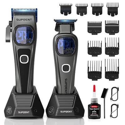 SUPRENT StormGray Professional Hair Clippers for Men - Cordless Barber Clippers & Zero-gapped Trimmer Set, Haircutting Kit with High Performance Motor, Blue Titanium-Coated Blades, Charging Stands