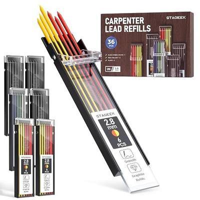 STAGEEK 2.8mm Lead Refills, 36 PCS | Carpenter Pencil Refills, Break Resistant for Mechanical Pencils, Construction, Woodworking & DIY with 6 Colors