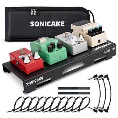 SONICAKE 14" Mini Guitar Pedal Board, Guitar Effects Compact Aluminum Alloy Small Pedalboard 14.2"x 5.7" with Carry Bag, Included Pedals Mountain Tape, Cable Tie & Patch Cables (S Pedal with Bag)