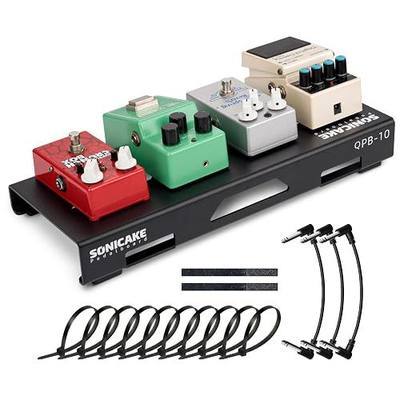 SONICAKE Small Guitar Pedal Board, 14" Guitar Effects Compact Aluminum Alloy Mini Pedalboard with Pedals Mountain Tape, Cable Tie & Patch Cables, Black 14.2"x 5.7"x 2"/1.1" (S Pedal)