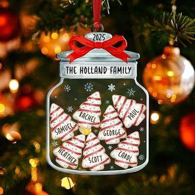 Christmas Cookie Jar Personalized Ornament, 2D Acrylic - 3.5 Inches, Up to 8 Names, Custom Cookie Jar with Christmas Tree Cookies Ornament for Couples, Family