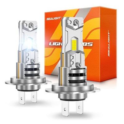 SEALIGHT H7 LED Bulbs, 44000LM 800% Super Brighter, 1:1 Halogen Size, 6500K Cool White, 60,000Hrs Long Service Life with Cooling Fan, Plug and Play, Pack of 2