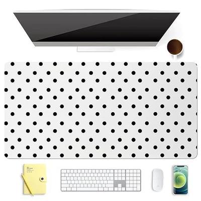 Black Polka Dot Leather Desk Mat Extended Gaming Mouse Pad | Non-slip Large Writing Pad Laptop Blotter Computer Keyboard Mat | Cute White Desk Protector for Home Office 23.6" x 11.8"