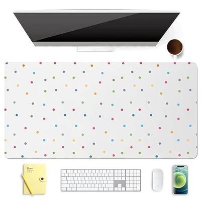 Kawaii Polka Dot Leather Desk Mat Extended Gaming Mouse Pad | Non-slip Large Writing Pad Laptop Blotter Computer Keyboard Mat | Cute White Desk Protector for Home Office 23.6" x 11.8"