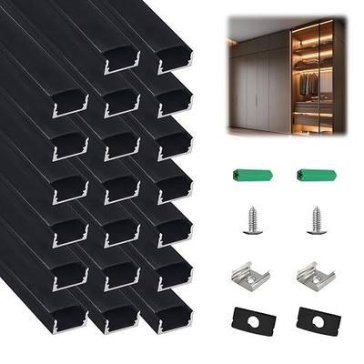 Black LED Channel 20-Pack, 3.3ft/1m LED Aluminum Channel with Diffuser Cover, U-Shape Aluminum LED Channel for Under Cabinet Lighting, LED Diffuser Channel Strip Light Track, fits up to 12mm Strips