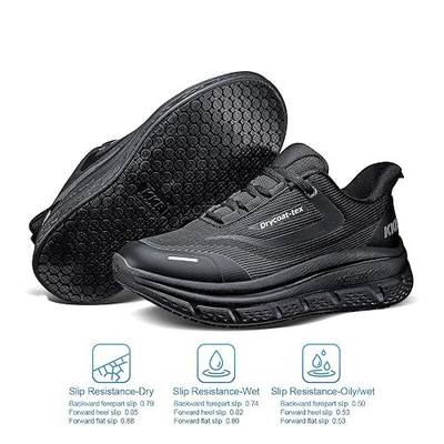 Men's Non Slip Work Shoes Waterproof Easy Slip Sneakers for Kitchen Restaurant Chefs Nurses with Arch Fit Support Orthopedic