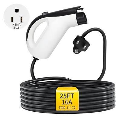 Level 1 EV Charger for J1772 EVs and PHEVs, 120V 12A, NEMA 5-15 | Portable 25FT boxless cordset, built-in NEMA 5-15 plug; IP55-rated; simple plug-in charging for EV/PHEV overnight backup