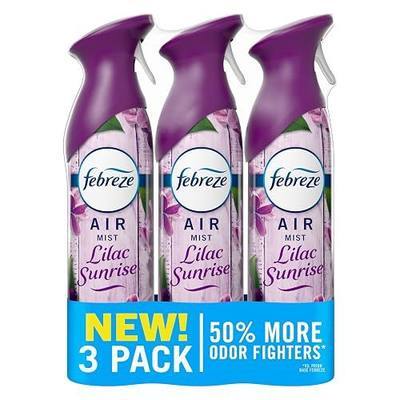 Febreze Air Mist, Air Freshener Spray, Odor Fighting Room Spray, Deodorizer for Home Bathroom Kitchen Office Apartment Dorm Room Classroom, Lilac Sunrise Scent, 8.1oz (Pack of 3)