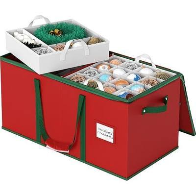 Simple Houseware 128 Christmas Ornament Storage Box with Adjustable Divider | Heavy-Duty