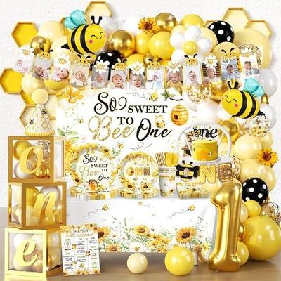 273 PCS First Bee Day Decorations Girl, All-in-One Bee 1st Birthday Party Decorations Set with Balloon Arch, Plates, Cups, Napkins, Tablecloth, Banner & Backdrop, Serves 25