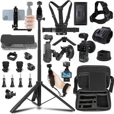 PellKing Accessories Kit for Osmo Pocket 3/4/Xtra Muse,Included Carrying Case with Belt,135cm Selfie Stick Tripod,Suction Cup,Magnetic Mount,4 Pcs Body Strap Mount,Silicone Base,Mini Tripod and Others