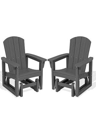 SERWALL Outdoor Glider Chair Set of 2, HDPE Wood-Like Patio Glider Rocker All-Weather Porch Glider for Outside, Slate Gray