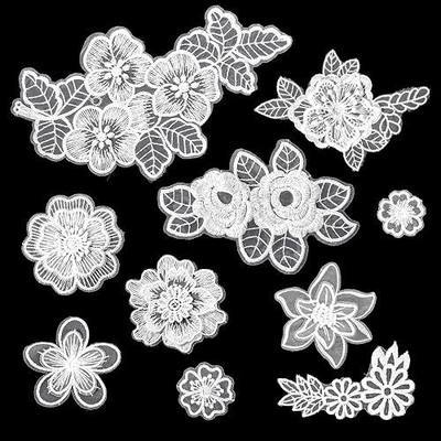 10 Pcs Flower Lace Embroidered Applique, White Mixed Style Embroidery Lace Flower Patches Appliques 3D Floral Sew On Patches for DIY Wedding Dress Sewing Craft Clothing Jeans Jackets Bags