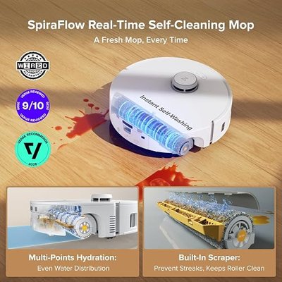 roborock Qrevo Curv 2 Flow SpiraFlow Real-Time Self-Cleaning Roller Mop | 2026 New Robot Vacuum and Mop, 20,000 Pa, Dual Zero-Tangle, AI Obstacle Avoidance, Heat-Washes & Dries Mop, Carpet Protection