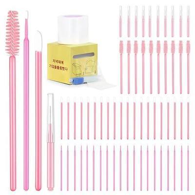 60 Pcs Brow Lamination Supplies Kit with 1 Pack Eyebrow Tattoo Plastic Wrap Disposable Lip Applicators Eyebrow Spoolies Brush Micro Swabs Interdental Brushes for DIY Eyebrow Lift Tint Tools(Pink)