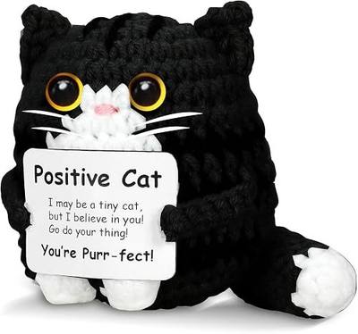 Positive Crochet Cat Animal Emotional Support Crochet Cat Handmade Crochet Animals Lover Gifts for Women Men,Handmade Funny Mini Birthday Cute Cat Decor Mom Grandma Daughter Son Friends