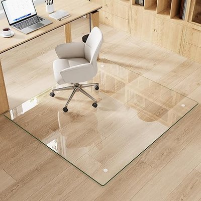 42" x 48" Tempered Glass Chair Mat for Carpet & Hard Floors | 0.19" Thick Tempered Glass, 1000lbs Heavy Duty, Scratch Resistant, Non-Slip, Quiet Rolling, For Carpet&Hard Floors