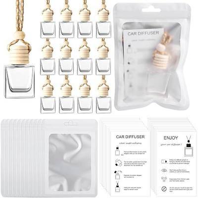 Boao 50 Sets Hanging Car Air Freshener Diffuser Bottles with Instruction Card and 4 x 6'' Resealable Holographic Bag for Empty Car Essential Oil Perfume Bottles Packaging (Cube)