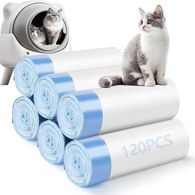 120 Cat Litter Bags Compatible with Litter Robot 3/4/5 | 25.2 x 15.7 inch 10-12 gallon LDPE liners, drawstring closure, self-cleaning automatic litter boxes liners, roll pack
