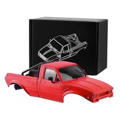 Hard Pickup Body Shell with Bed Rack for 1/24 SCX24 RC Crawler | With dual interchangeable grilles, magnetic flip-up design easy maintenance