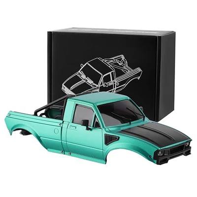 Hard Pickup Body Shell with Bed Rack for 1/24 SCX24 RC Crawler | With dual interchangeable grilles, magnetic flip-up design easy maintenance