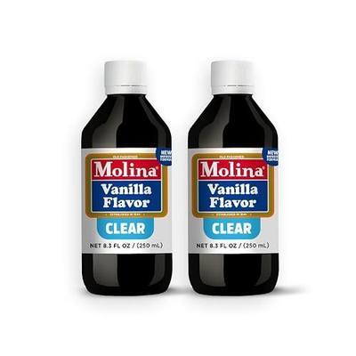 Vanilla Molina - Mexican Clear Vanilla Flavor with Pure Vanilla Extract - 2 Pack (8.3 Fl Oz Bottles) - Natural Flavoring for Frosting, Icing and Cakes Without Color Change