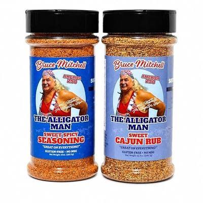 Bruce Mitchell, The Alligator Man, Sweet Cajun Rub & Sweet Spicy Seasoning Multi-Pack - 2 Pack (12.3oz & 10oz) - Perfect for BBQ, Grilling, Roasting, Air Frying, and More – Gluten-Free, No MSG, Zero Calories – Ideal for Vegetables, Seafoods, Chicken, Ribs, Turkey, Ham and All Meats!